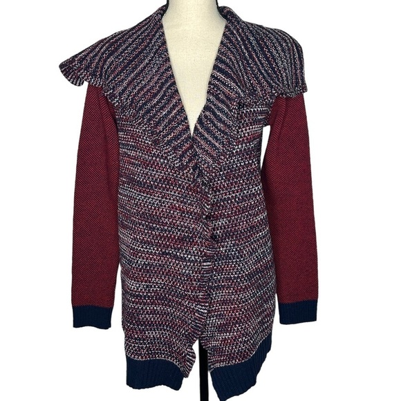 THML Colorblock Red, Navy, & White Draped Front Cardigan - Picture 2 of 12